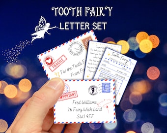 Tooth Fairy Letter Printable Tooth fairy receipt with envelope Tooth fairy letter first tooth certificate Editable tooth fairy set in Canva