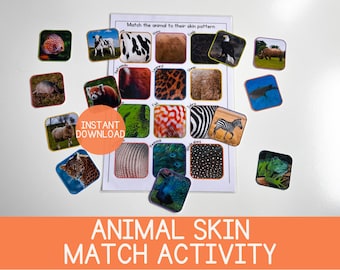 Animal Skin Matching Activity Educational Printable Science activities for kids Animal Matching Busy Book Activity Insert