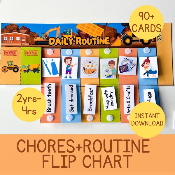 Flip Chart For Toddlers Routine Chart for kids Chore chart for kids Visual Chore chart Morning Routine Chart Bedtime Routine Cards and Chart