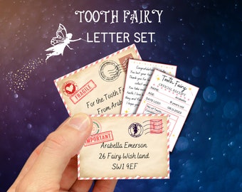 Tooth Fairy Letter Printable Tooth fairy receipt with envelope Tooth fairy letter first tooth certificate Editable tooth fairy set in Canva