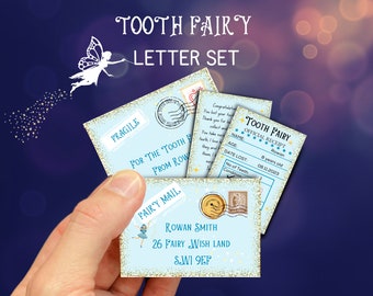 Tooth Fairy Letter Printable Tooth fairy receipt with envelope Tooth fairy letter first tooth certificate Editable tooth fairy set in Canva