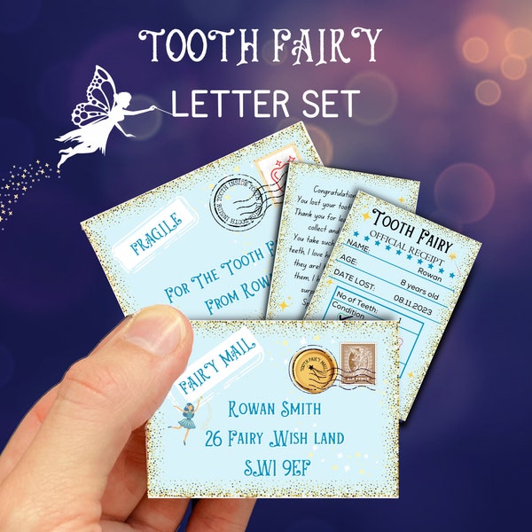 Tooth Fairy Letter Printable Tooth fairy receipt with envelope Tooth fairy letter first tooth certificate Editable tooth fairy set in Canva