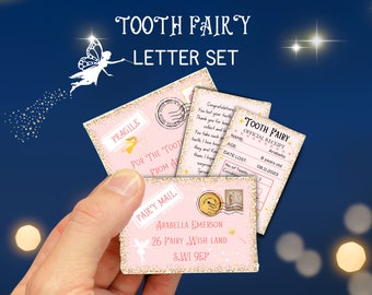 Tooth Fairy Letter Printable Tooth fairy receipt with envelope Tooth fairy letter first tooth certificate Editable tooth fairy set in Canva