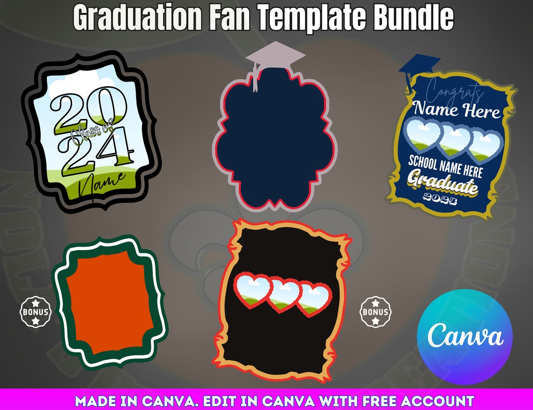 Graduation Fan Template Bundle – DIY Party Favors (canva Editable ...