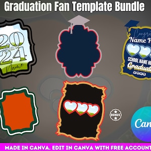 2024 Graduation Fan Bundle - Editable text and colors. DIY Handheld Fans for Parties & Commencement. Drag and drop images. Grad Fan