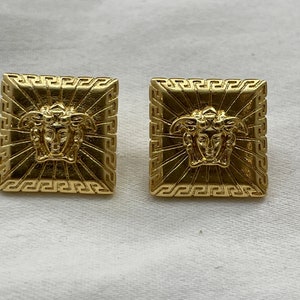 LOUIS VUITTON Earrings piercing AUTH Logo Vintage Gold Cube Square Color  Stone