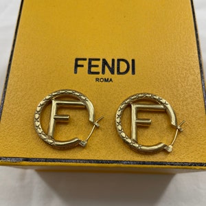 FENDI Metal Lambskin F is Fendi Hoop Drop Earrings Brown Silver 1298974