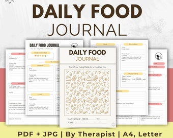 Druckbares Lebensmitteltagebuch Digitaler Download Für Gesundheit und Wohlbefinden PDF-Arbeitsblatt zum Thema Ernährung und Bewegung zur Nachverfolgung von Essstörungen