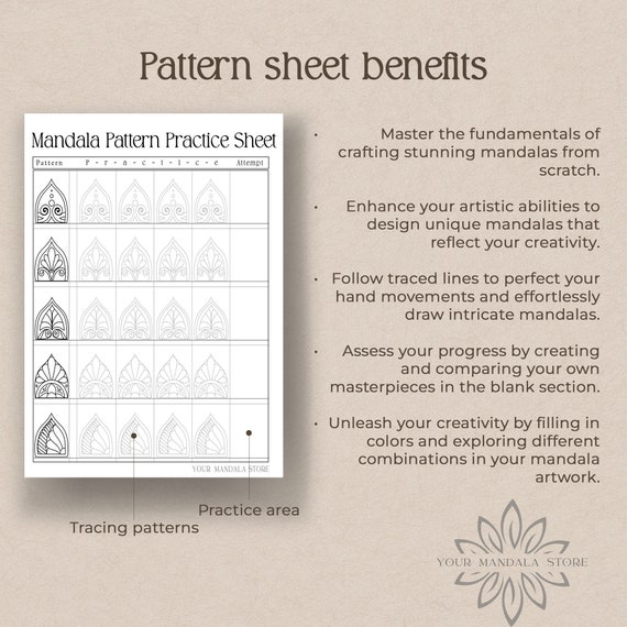 40 Mandala Brushstrokes Practice Pattern Sheets