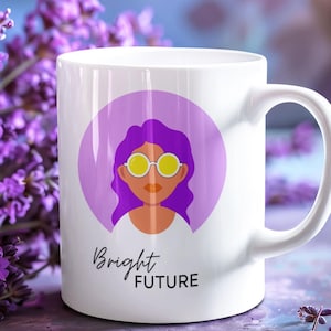 Taza "Futuro Brillante", positiva, regalo empoderador, regalo de graduación, para recién graduados, motivadora, inspiradora, para un nuevo trabajo, regalos universitarios, morada