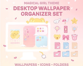 Mac および Windows 用の魔法少女テーマのデスクトップ アイコン | アニメ デスクトップ アイコン | 美的オーガナイザー セット | デスクトップ オーガナイザーの壁紙セット