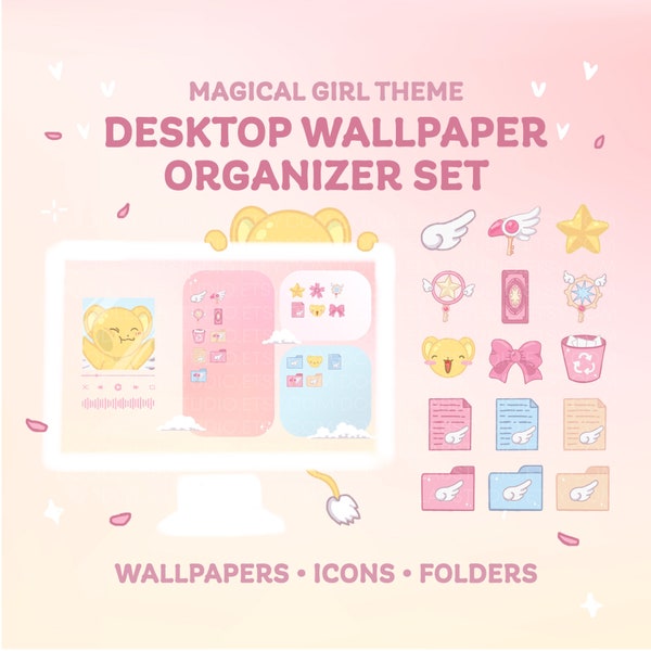 Magical girl theme desktop icons for Mac and Window | anime deskop icons | Aesthetic organizer set | Desktop organizer wallpaper set