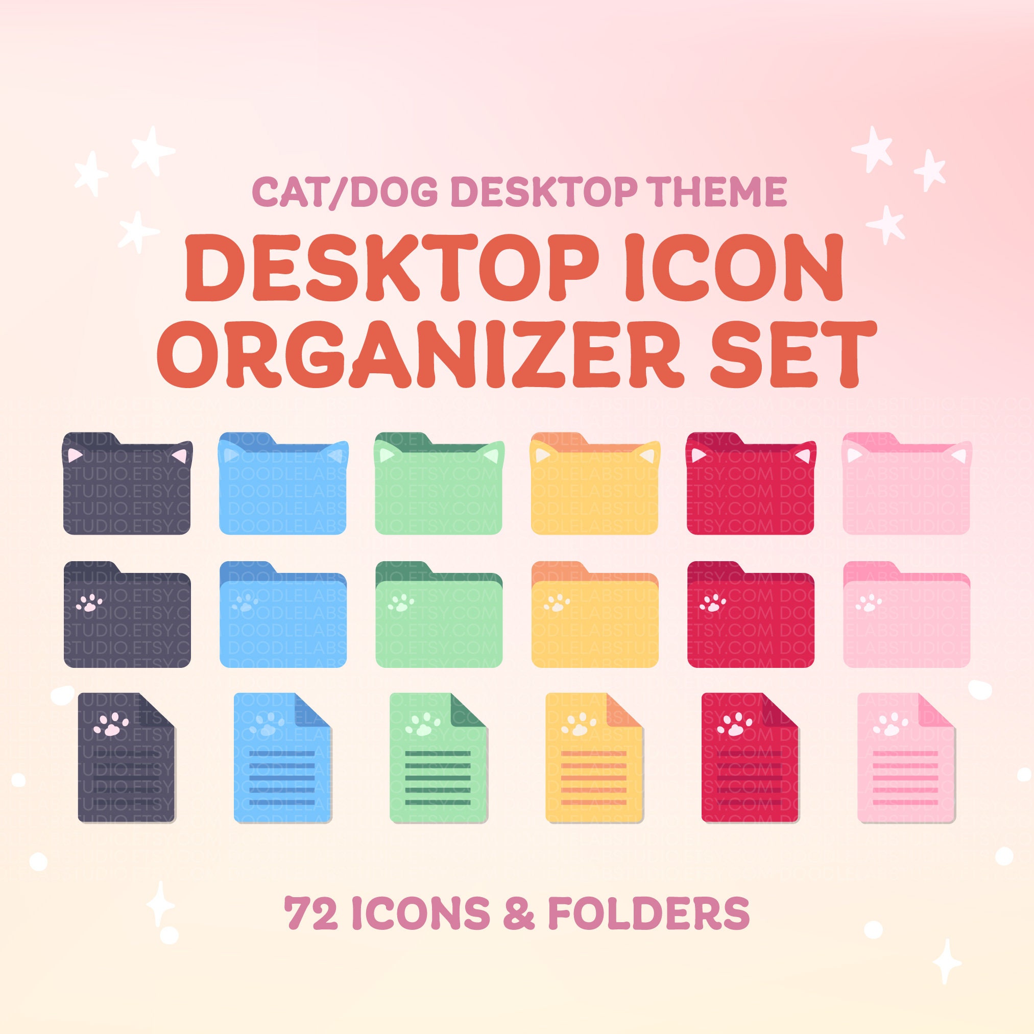 Cute Cat Folder Icons Neutral Denim Windows and (Instant Download