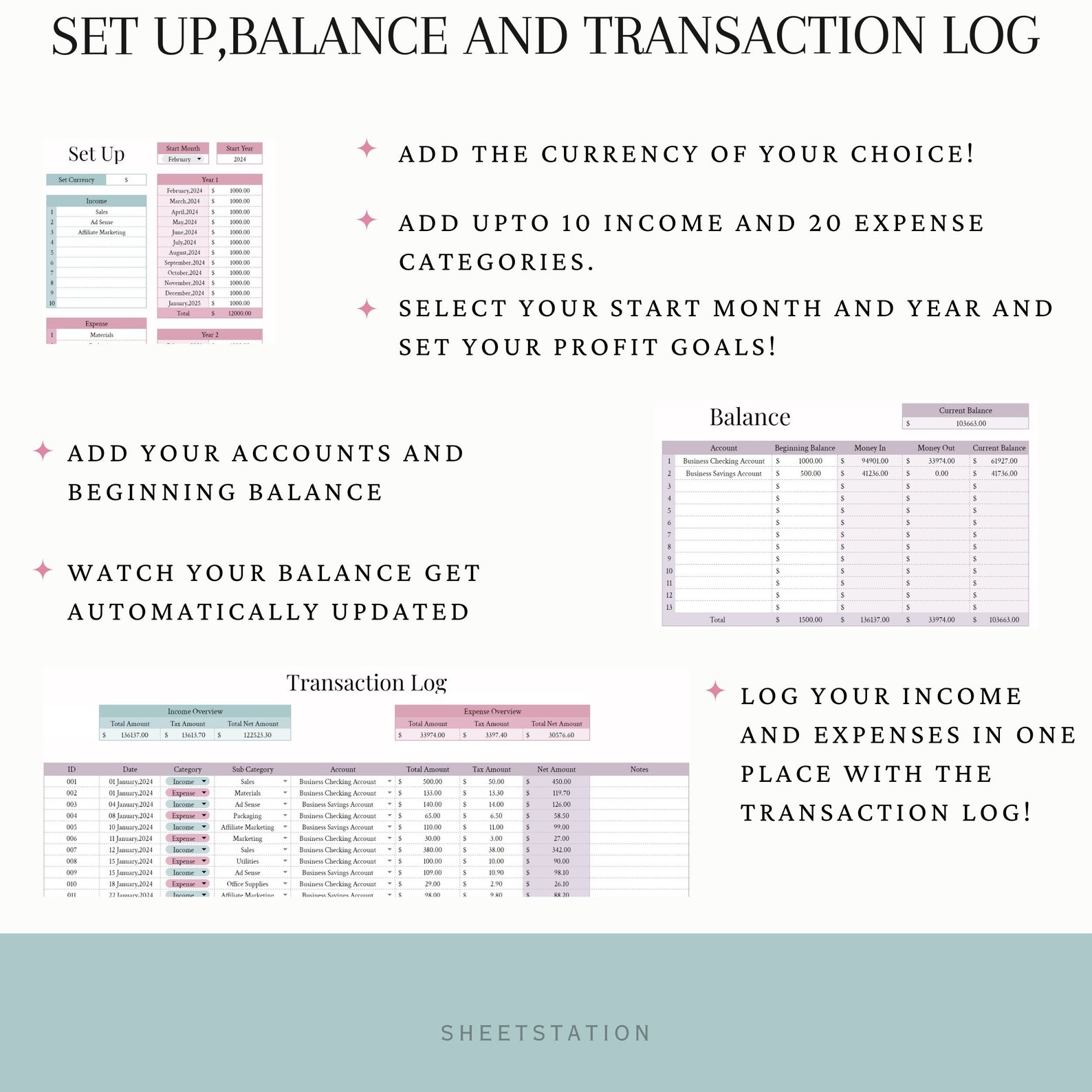 Small Business Bookkeeping Template, Profit and Loss, Income and ...