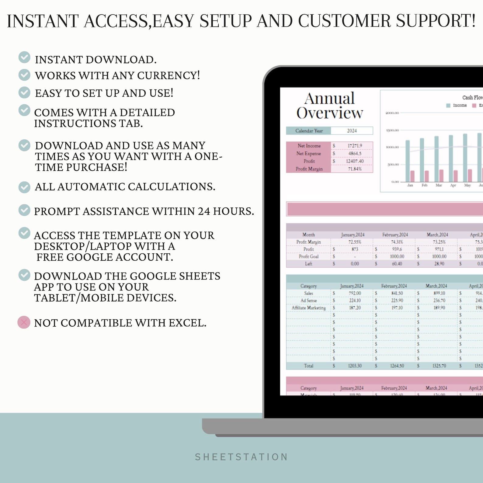 Small Business Bookkeeping Template, Profit and Loss, Income and