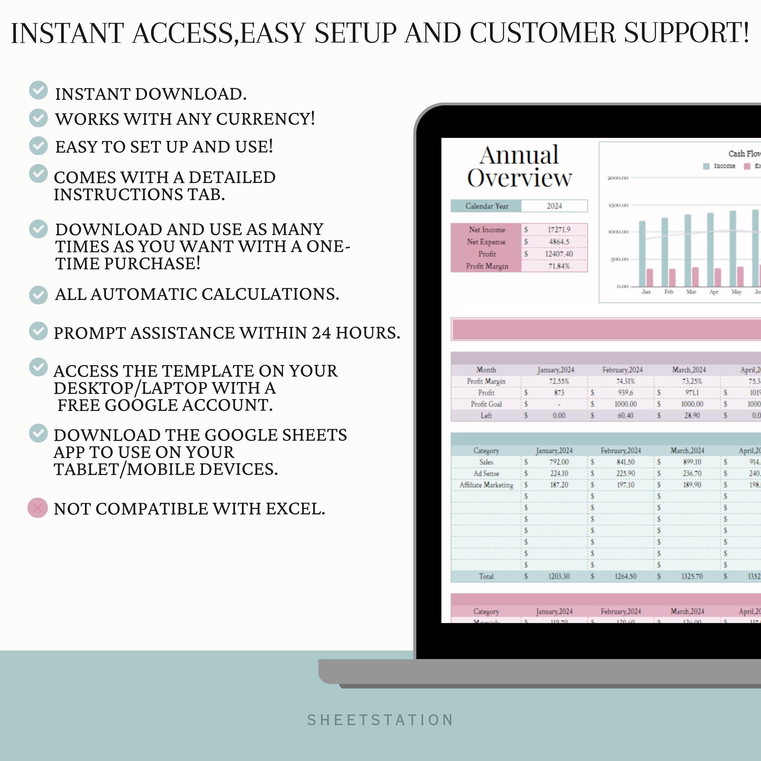 Small Business Bookkeeping Template, Profit and Loss, Income and ...