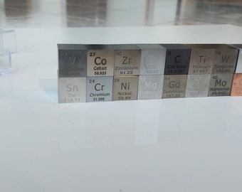 Kubus gemaakt van puur metalen elementen 10 mm, 25,4 mm, 38,1 mm