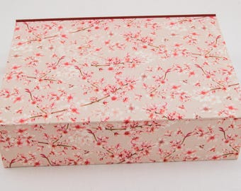 Personalized storage container with hinged lid in many sizes / Storage container with lid CHERRY BLOSSOM