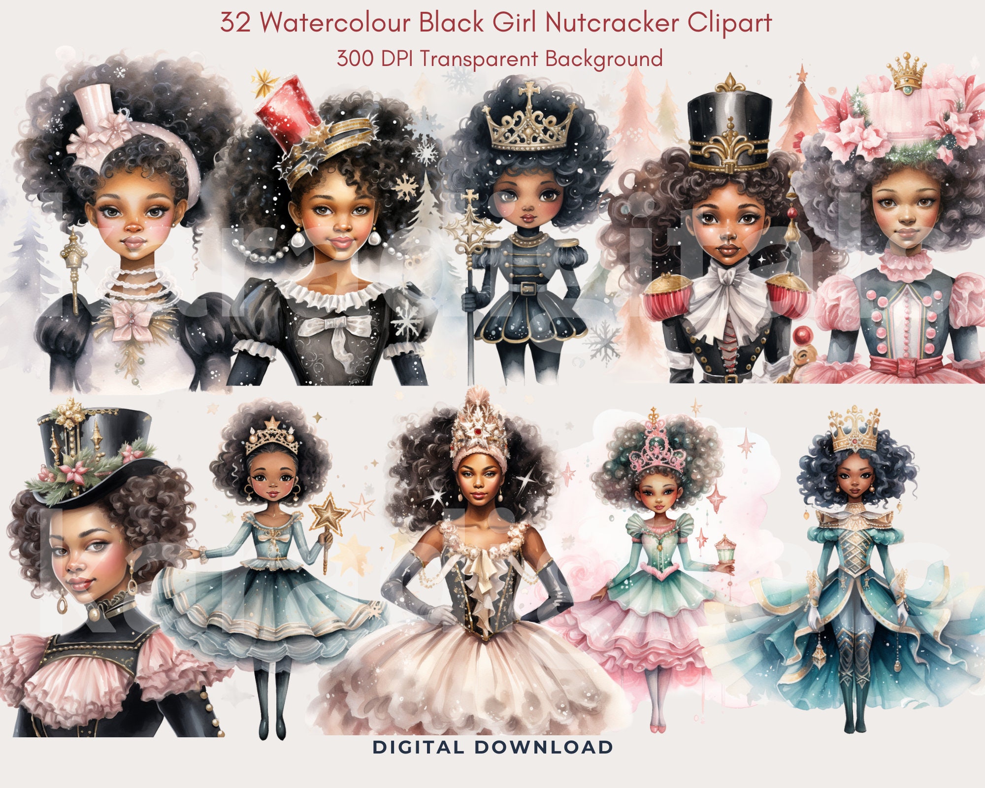 Black Nutcracker Clipart PNG, Bundle of 30 Cute Black Girls Women