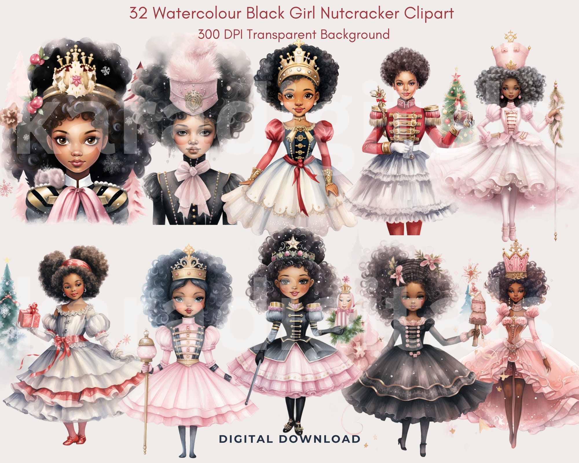 Black Nutcracker Clipart PNG, Bundle of 30 Cute Black Girls Women