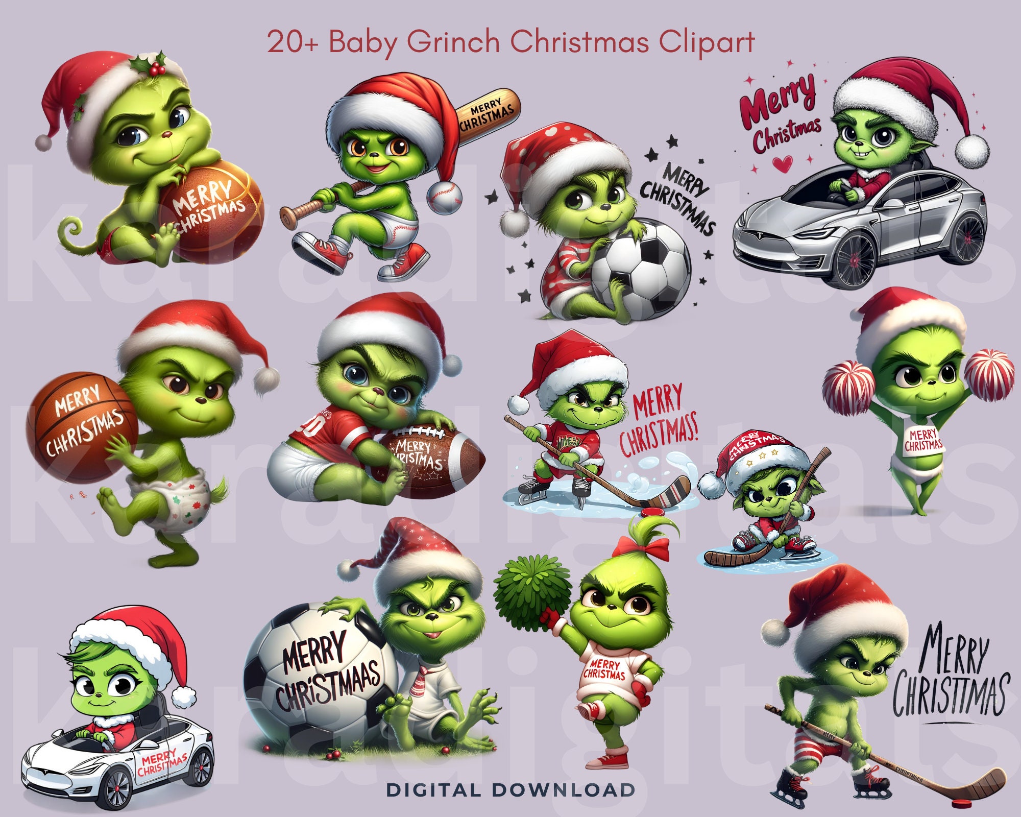 Christmas Grinch Watercolor Clipart, Cute Baby Grinch, Book Scrapping