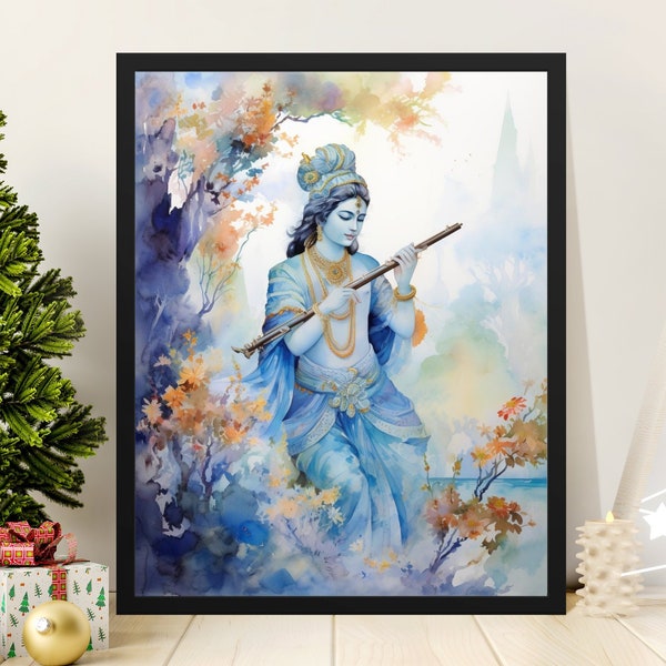 Lord Krishna Digital Wall Art, Deity Krishna God Painting Digital Download Print Illustration, Krishna Wall Home Decor, Instant Download