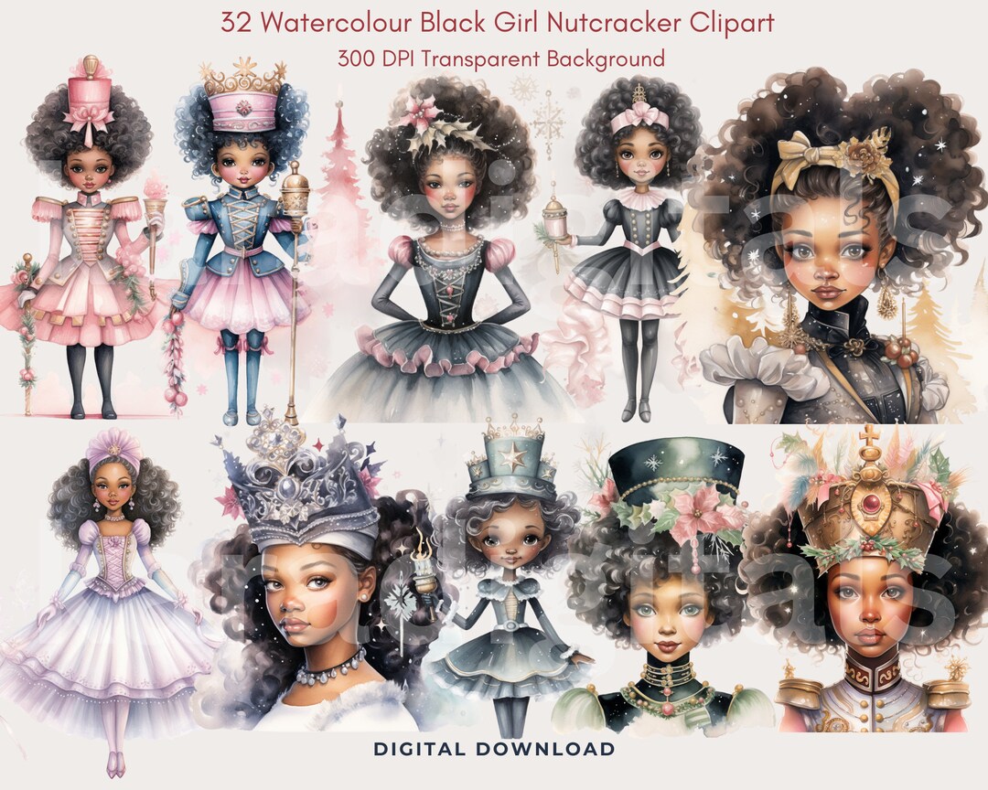 Black Nutcracker Clipart PNG, Bundle of 30 Cute Black Girls Women