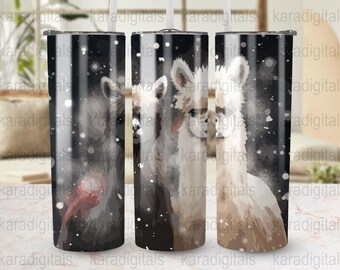 Alpaca Tumbler Wrap, Snowy Alpaca 20oz Sublimation Design, Digital Download, Straight & Tapered Tumbler Wraps