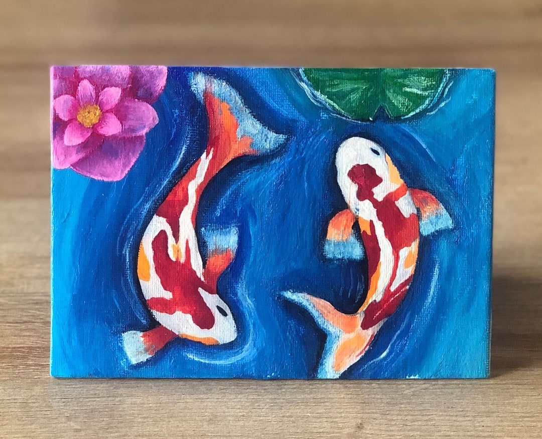 Koi Fish Canvas Painting Etsy