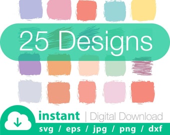 25x Hand-drawn Paint Brush Strokes SVG Bundle - Keychain, Background, Cricut Cut File