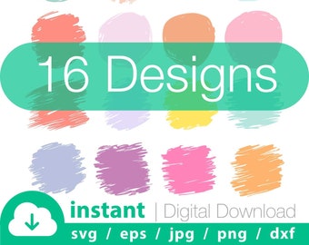 16x Round Hand-drawn Paint Brush Strokes SVG Bundle mod. 2 - Keychain, Background, Cricut Cut File