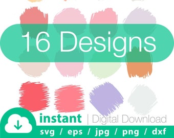 16x Hand-drawn Round Paint Brush Strokes SVG Bundle - Keychain, Background, Cricut Cut File