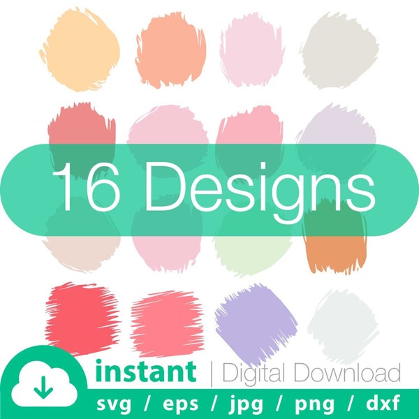 16x Hand-drawn Round Paint Brush Strokes SVG Bundle - Keychain, Background, Cricut Cut File