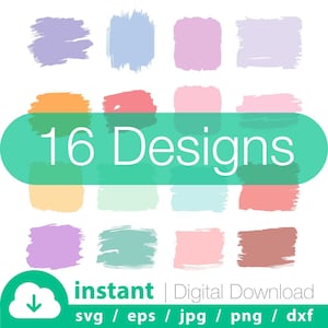 16x Hand-drawn Paint Brush Strokes SVG Bundle - Keychain, Background, Cricut Cut File