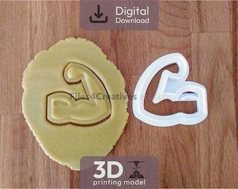 Muscle Arm Cookie Cutter 3D STL File – Digital Download for 3D Printing – Strong Arm Biscuit Cutter with Embossed Details – 7.8x7.8 cm