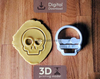 Winking Skull Cookie Cutter 3D STL File – Digital Download for 3D Printing – Halloween Biscuit Cutter with Embossed Details – 7.8x8.8 cm