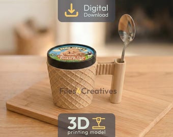 Ice Cream Pint Holder with Spoon Slot 3D Print File – Waffle Cone Cup STL