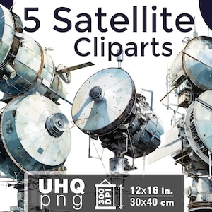 Work & Print - 5 Artificial Satellite Png Bundle - 300 DPI, 12x16 in/30x40cm - Digital Junk Journal Space tech Ephemera Clipart Transparent