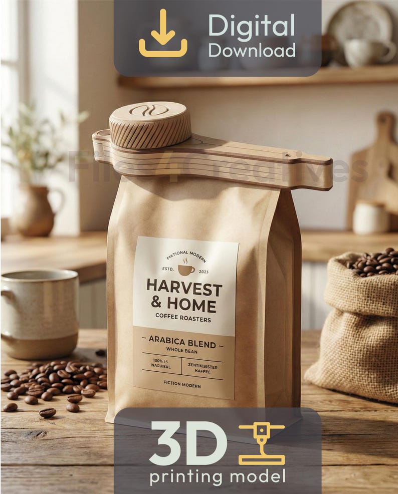 Airtight Food Closure Clip with Screw Cap, Coffee & Snack Packaging Seal - 3D Print STL image 3