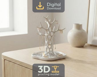 Jewelry Tree STL File – Biomimetic Minimalist Organizer with Tray – Vanity Decor Accessory - 3D Print (Digital Download)