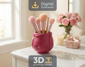 Floral Makeup Brush Holder STL File - Romantic Petal Inspired Cosmetic Organizer - 3D Printing Download