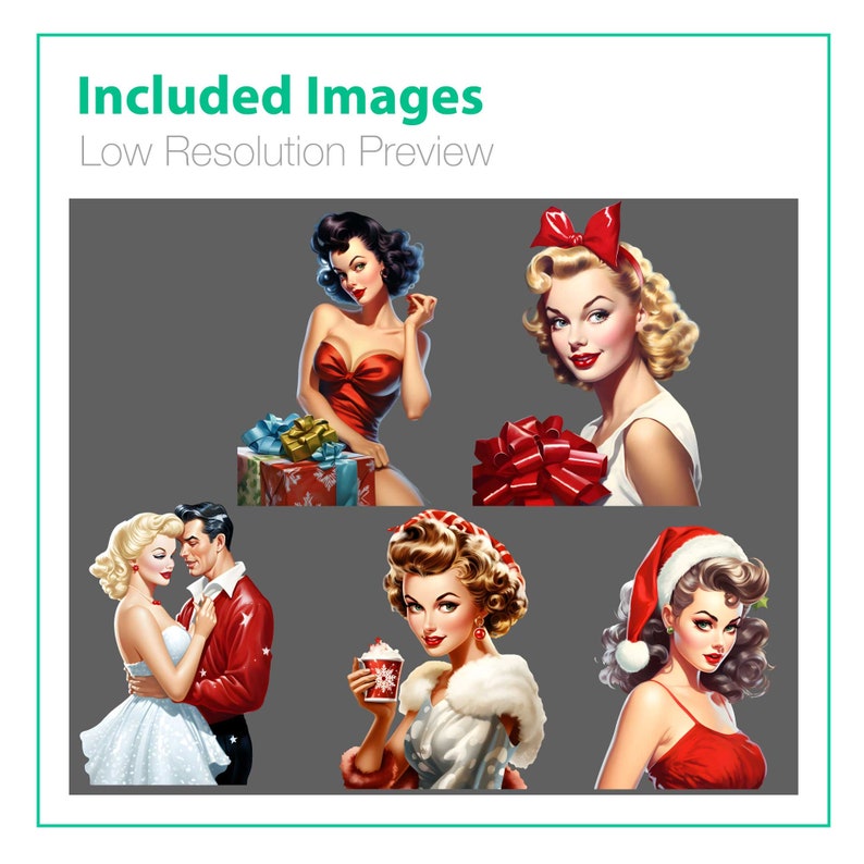 Work & Print 5 Png Bundle Retro Xmas Pinup Girl Png 300 DPI, 12 in X 16 ...