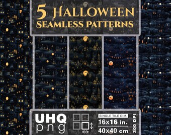 Work & Print - 5 Haloween Naadloos Patroon Png Bundel - 300 DPI, 16x16 in / 40x40 cm - Digital Junk Journal Clipart Textures Printable Paper