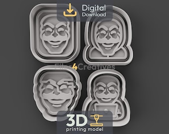 Hacker Mask Cookie Cutter Bundle 3D Printing File STL – Digital Download – Classic, Hooded, Glitch, Laptop – Fondant, Clay Dough – 4 Designs