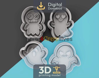 Spooky Ghost Squad Cookie Cutter Bundle 3D STL – Digital Download – Screaming, Funny, Love, Evil Ghosts – Fondant, Clay, Play-Dough 4 Files