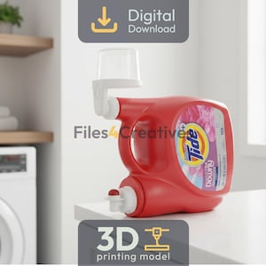 May include: A red Tide laundry detergent bottle with a white dispenser attachment. The bottle has a floral design and the text "Tide Ultra Downy". The image also includes the text "Digital Download" and "3D printing model".