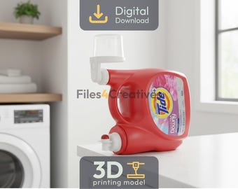May include: A red Tide laundry detergent bottle with a white dispenser attachment. The bottle has a floral design and the text "Tide Ultra Downy". The image also includes the text "Digital Download" and "3D printing model".