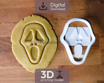 Screaming Ghost Cookie Cutter 3D STL File – Digital Download for 3D Printing – Halloween Biscuit Cutter with Embossed Details – 9.7x7.3 cm
