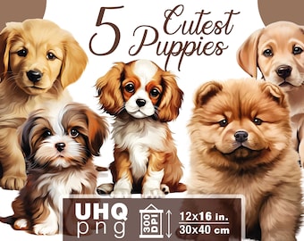 Work & Print - 5 Png Bundle Custest Dog Puppies - 300 DPI, 12 in x 16 inches / 30 x 40 cm - Printables Transparent Png Clipart