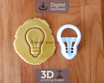 Light Bulb Cookie Cutter 3D STL File – Digital Download for 3D Printing – Biscuit Cutter with Embossed Details – 5x7.3 cm